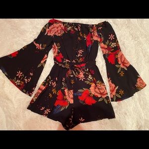 Parisian Black Floral Print Long Sleeve Romper